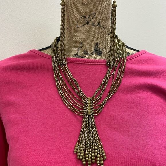 CHAN Luu gold beaded multi strand waterfall necklace‎ and earrings set - Picture 1 of 9